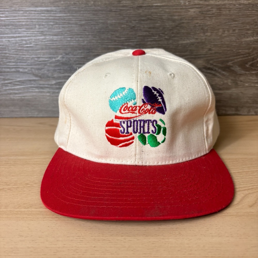 Vintage Coca Cola Sports Hat Cap Snap Back Red Off White Embroidered 90s